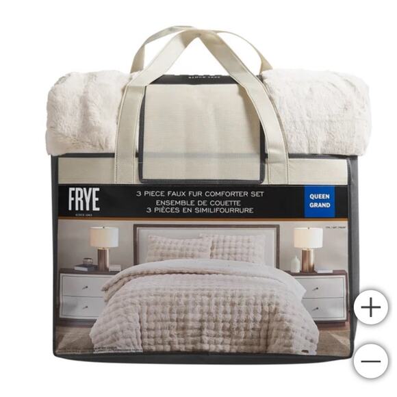 FRYE 3-piece Faux Fur Comforter Set. Cream Color Size Queen - Picture 7 of 7